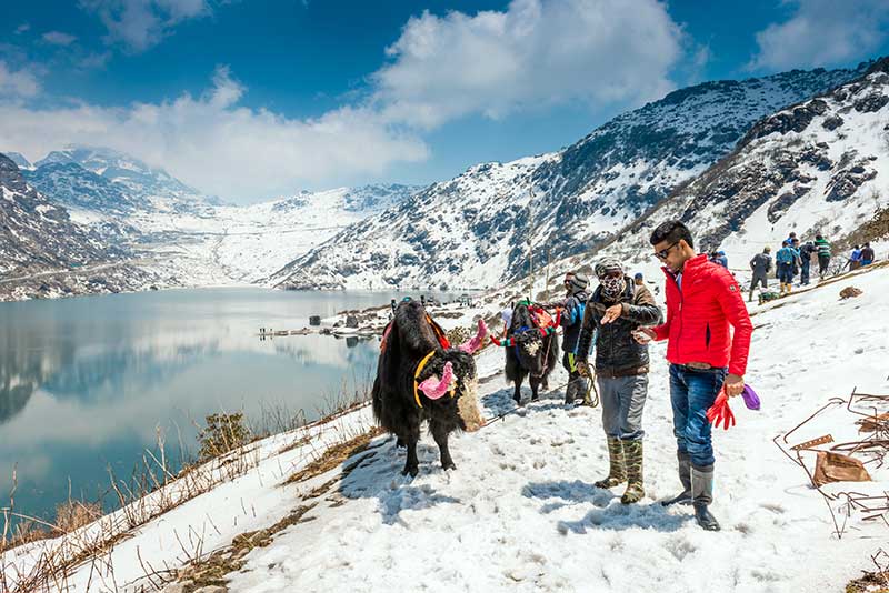 Sacred natural glacial lake on top of mountain in Gangtok East Sikkim.
